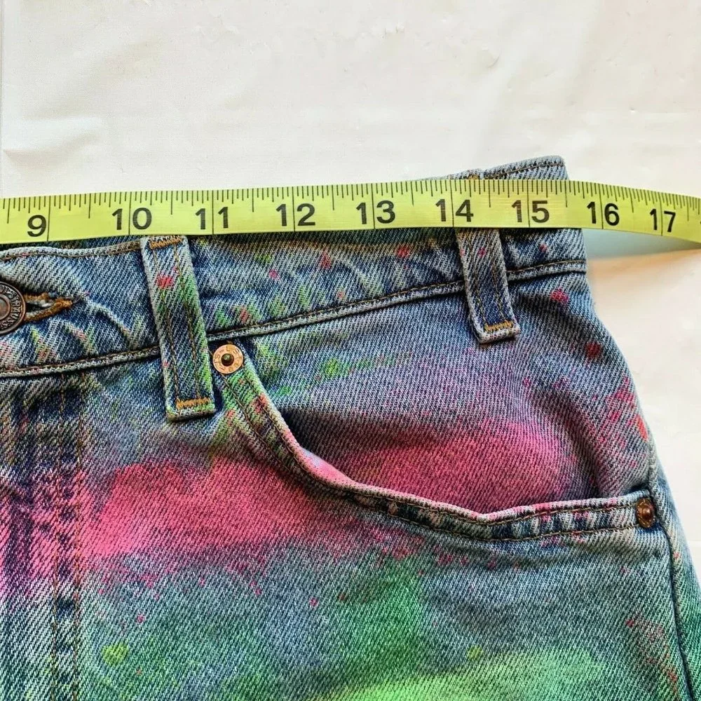Vintage Levi's 550 Jean Denim Shorts Men 32‎ (31) USA Orange Tab Painted Altered